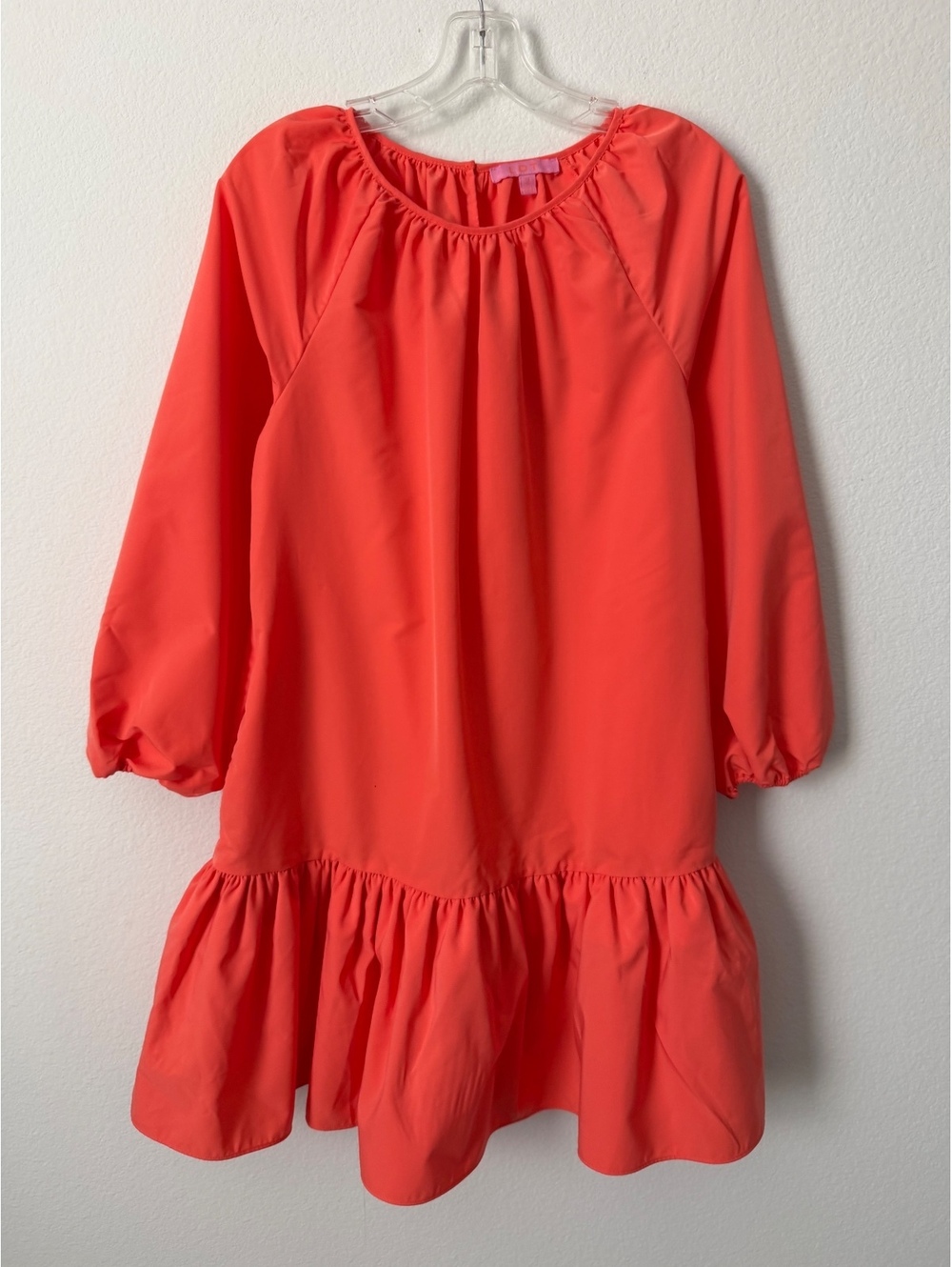 LDT Raglan 3/4 Sleeve Ruffle Hem Coral Orange Shift Dress Women's Size 2